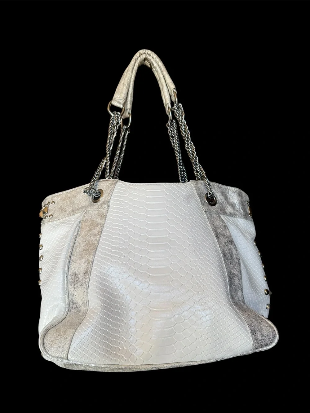 Julia & Michael White Studded Tote with Chain Handles